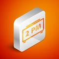 Isometric Digital alarm clock icon isolated on orange background. Electronic watch alarm clock. Time icon. Silver square