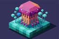 Isometric digital art of a brightly colored jellyfish on a checkered platform, Jellyfish Customizable Isometric Illustration Royalty Free Stock Photo