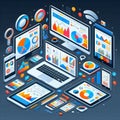 Isometric Digital Business Data Analytics Ecosystem Royalty Free Stock Photo