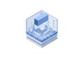 Global supply chain concept. Vector illustration of an isometric cube. Symbol of a shipping container connected to the internet vi