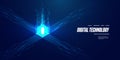 Isometric digital CPU processor with abstract light flow elements Royalty Free Stock Photo