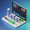 Isometric digital dashboard with bar charts line graph and data visualization elements Royalty Free Stock Photo