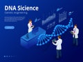 Isometric Digital DNA structure in blue background. Science concept. DNA sequence, Nanotechnology vector illustration. Royalty Free Stock Photo