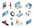 Isometric Digital Heart Monitoring Elements Set