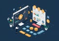 Isometric digital illustration depicting cryptocurrency trading platforms. Two Royalty Free Stock Photo
