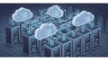 Title Isometric Illustration of a Modern Data Center with Cloud Computing Integration Royalty Free Stock Photo