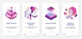 Isometric digital marketing application development UX, UI mobile app page screen set