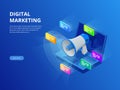 Isometric digital marketing, business marketing, success and goals, new startup project concept.