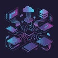 Isometric digital network connecting cloud servers and devices technology cloud computing Royalty Free Stock Photo