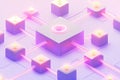 Isometric Digital Network Data Visualization with Glowing Nodes and Connections in Soft Pastel Hues Royalty Free Stock Photo