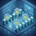 Isometric digital server room with secure cloud data storage infrastructure Royalty Free Stock Photo