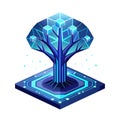 Isometric digital tree of knowledge with cube fruits on a circuit board platform Royalty Free Stock Photo