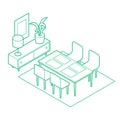 Isometric Dining Room Outline Illustration