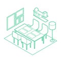 Isometric Dining Room Outline Illustration