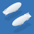 Isometric Dirigible in flight icons collection on white background. 3d abstract vector illustration. Stylish