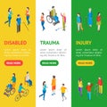 Isometric Disabled People Characters Banner Vecrtical Set . Vector