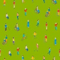 Isometric Disabled People Characters Seamless Pattern Background. Vector