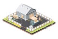 Isometric Distribution Logistic Center. Warehouse Storage Facilities with Trucks. Loading Discharging Terminal
