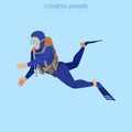 Isometric diver in aqualung. Flat 3d isometry. Cre Royalty Free Stock Photo
