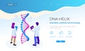 Isometric DNA helix, DNA Analysing concept. Digital blue background. Innovation, medicine, and technology. Web page or Royalty Free Stock Photo