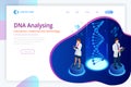 Isometric DNA helix, DNA Analysing concept. Digital blue background. Innovation, medicine, and technology. Web page or Royalty Free Stock Photo