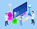 Isometric Doctor Team While Working Analysis Lab, Chemical Laboratory Science. Research Teams in Chemistry Experiments Royalty Free Stock Photo