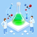 Isometric Doctor Team While Working Analysis Lab, Chemical Laboratory Science. Research Teams in Chemistry Experiments Royalty Free Stock Photo