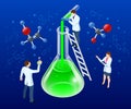 Isometric Doctor Team While Working Analysis Lab, Chemical Laboratory Science. Research Teams in Chemistry Experiments Royalty Free Stock Photo
