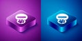 Isometric Dog pill icon isolated on blue and purple background. Prescription medicine for animal. Square button. Vector Royalty Free Stock Photo