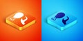 Isometric Donation food icon isolated on orange and blue background. Vector