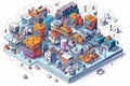 Isometric Doodle Computer Network. A Data Technology Illustration