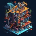 isometric doodle website server flat design 3d by Generative AI