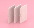 Isometric door 3d Icon in flat color pink room,single color white, cute toylike household objects, 3d rendering