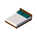 Isometric double bed with mattress and a high back. Royalty Free Stock Photo