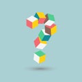 Isometric doubts, difficult puzzle, question mark cubes form, vector illustration