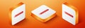 Isometric Download button with arrow icon isolated on orange background. Upload button. Load symbol. Orange square