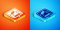 Isometric Drawbridge ahead icon isolated on orange and blue background. Information road sign. Vector Royalty Free Stock Photo