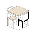 A conceptual object resembling a table and two chairs arranged in Royalty Free Stock Photo