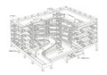 Isometric drawing of a multi-level parking garage with multiple Royalty Free Stock Photo