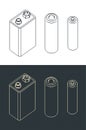 Isometric drawings of different batteries