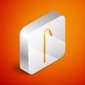 Isometric Drinking plastic straw icon isolated on orange background. Silver square button. Vector Illustration