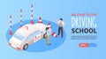 Isometric Driving School Horizontal Banner