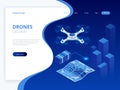 Isometric Drone Fast Delivery of goods in the city. Technological shipment innovation concept. Autonomous logistics Royalty Free Stock Photo