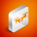 Isometric Drone flying icon isolated on orange background. Quadrocopter with video and photo camera symbol. Silver Royalty Free Stock Photo