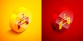 Isometric Drone radio remote control transmitter icon isolated on orange and red background. Circle button. Vector Royalty Free Stock Photo