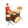Isometric drummer playing drums