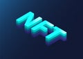 NFT 3d isometric text. Non-fungible token concept as vector illustration on dark blue background