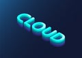 Cloud computing 3d isometric text. IT concept as vector illustration on dark blue background