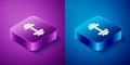 Isometric Dumbbell icon isolated on blue and purple background. Muscle lifting icon, fitness barbell, gym, sports