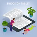 Isometric E-book concept. University Computer Classroom. Online Education and Library with Students. Flat vector 3d Royalty Free Stock Photo